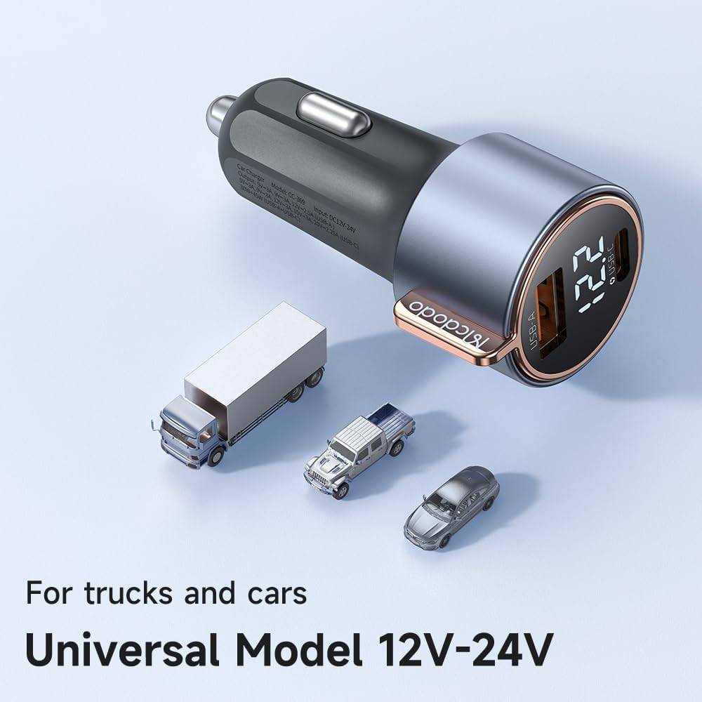 Mcdodo CC-3690 75W Dual-Port Fast Car Charger with USB-A & USB-C Digital Display Black