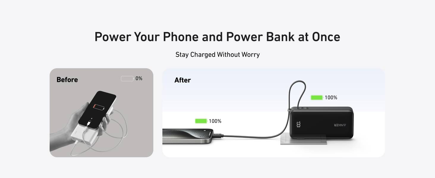 Anker A1637 Fusion 10000mAh 30W Power Bank with Built-in USB-C Cable