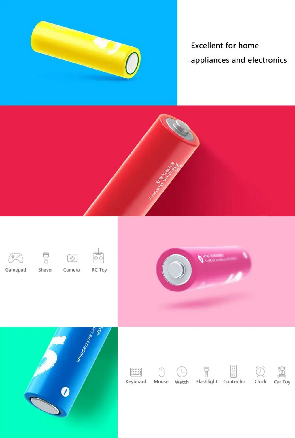Xiaomi ZMI Zi5 AA Alkaline Batteries Rainbow Design 10-Pack