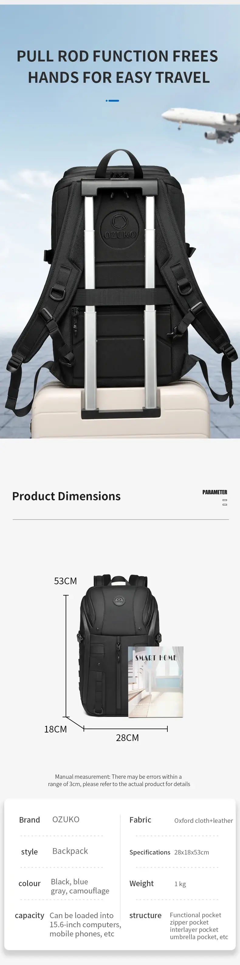 Ozuko 9697 Men's Waterproof Business & Travel Laptop Backpack 15.6" Computer