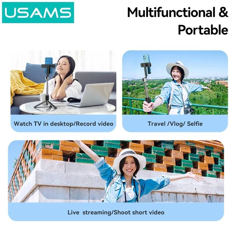 USAMS ZB324 Mini Wireless Bluetooth Selfie Stick with Adjustable Holder