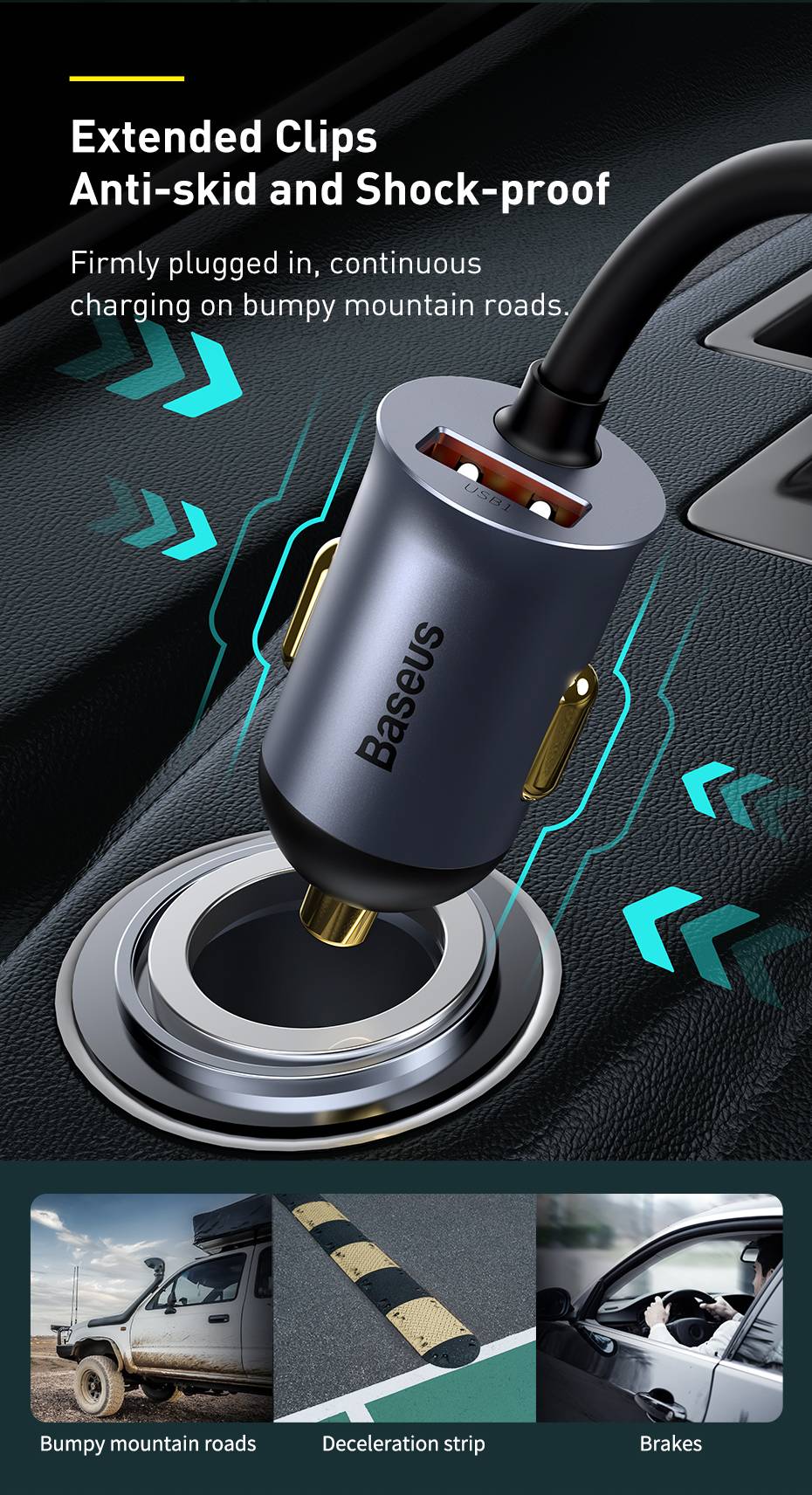 Baseus Share Together PPS Multi-port Fast Car Charger with Extension Cord