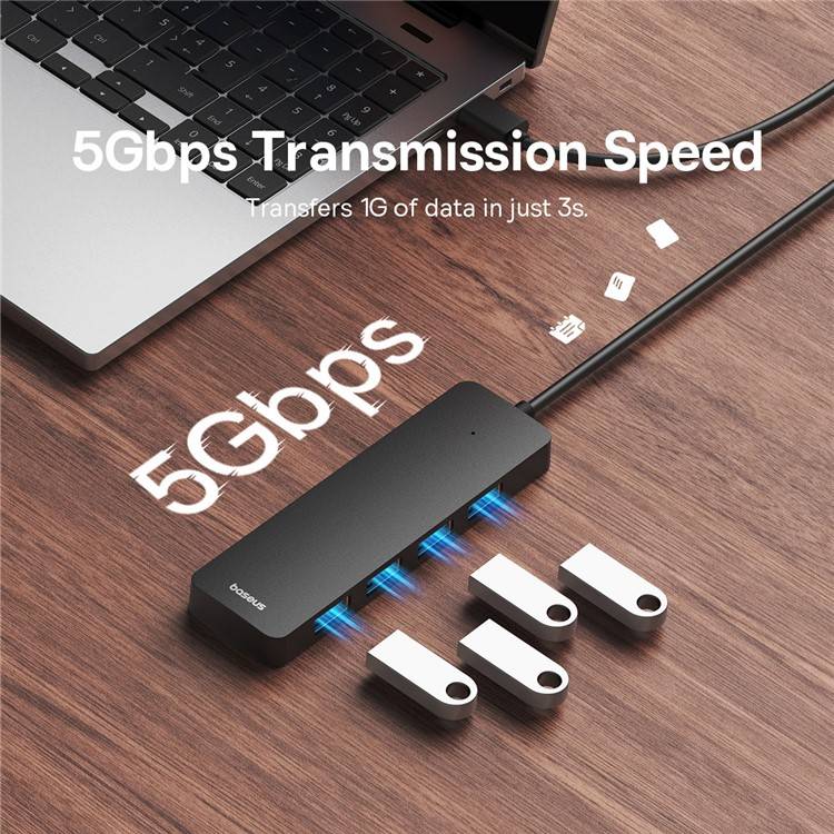 Baseus UltraJoy Series 4-Port USB-A Hub: Versatile USB3.0 Docking Station with Extended 100cm Cable 