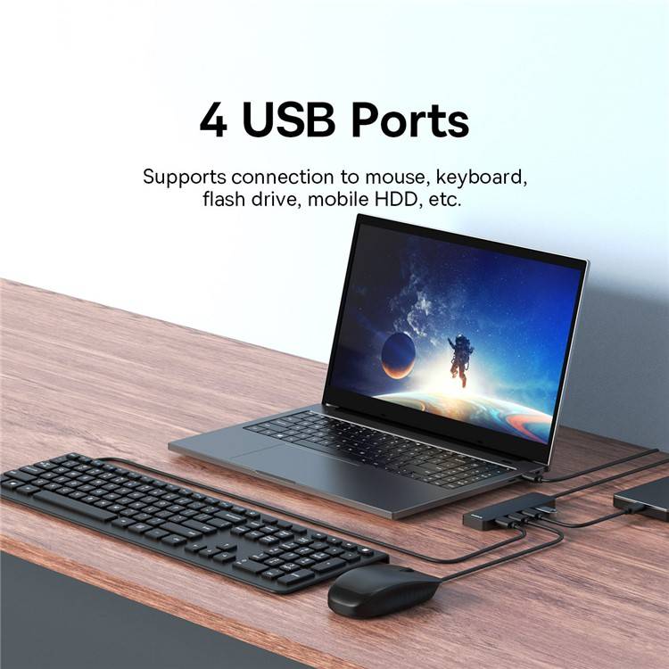 Baseus UltraJoy Series 4-Port USB-A Hub: Versatile USB3.0 Docking Station with Extended 100cm Cable 