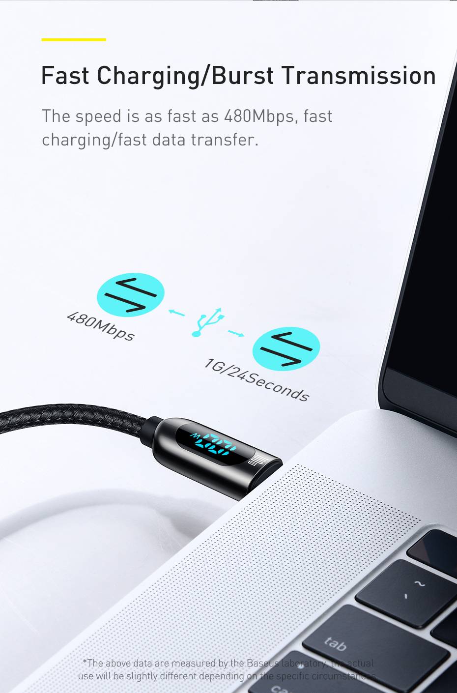 BASEUS Display Fast Charging 100W Data Cable Type-C to Type-C – 1M