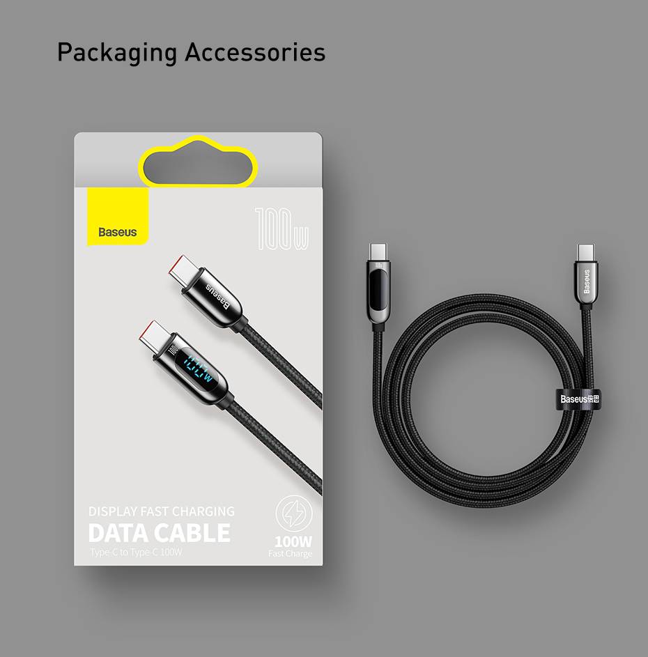 BASEUS Display Fast Charging 100W Data Cable Type-C to Type-C – 1M