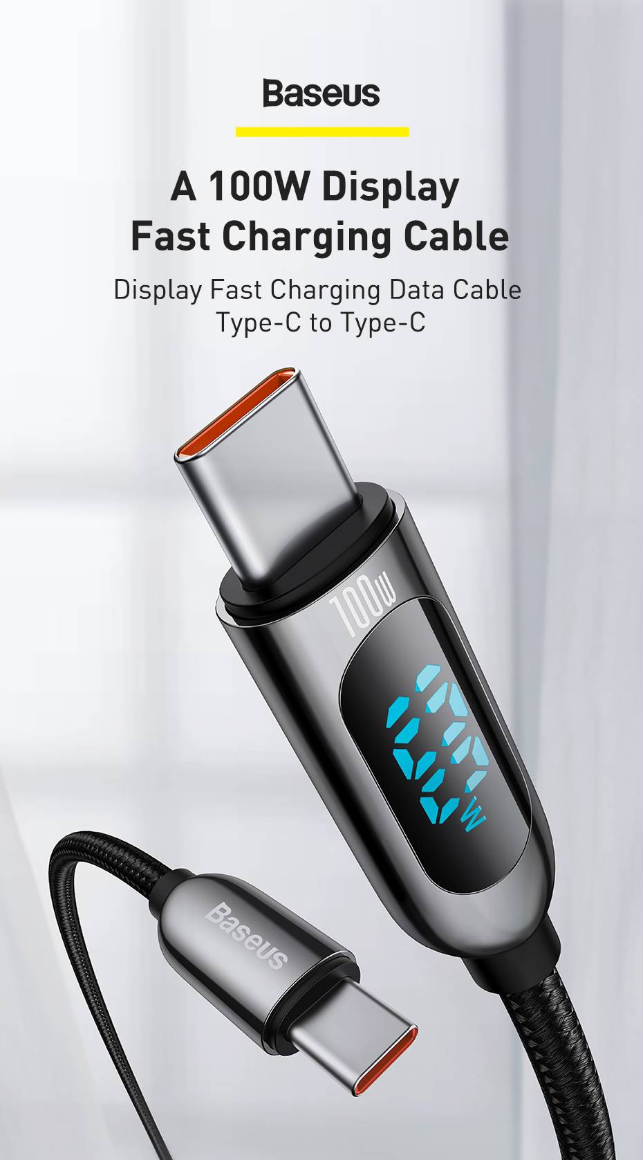 BASEUS Display Fast Charging 100W Data Cable Type-C to Type-C – 1M