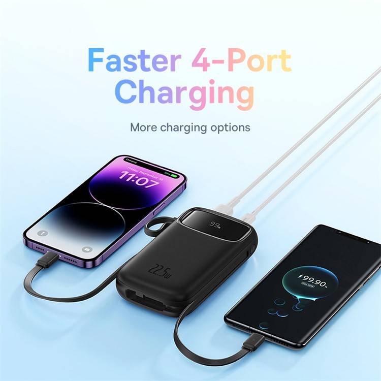 Baseus Qpow 2 Power Bank: 22.5W 20000mAh with Built-In Lightning & Type-C Cables and Digital Display