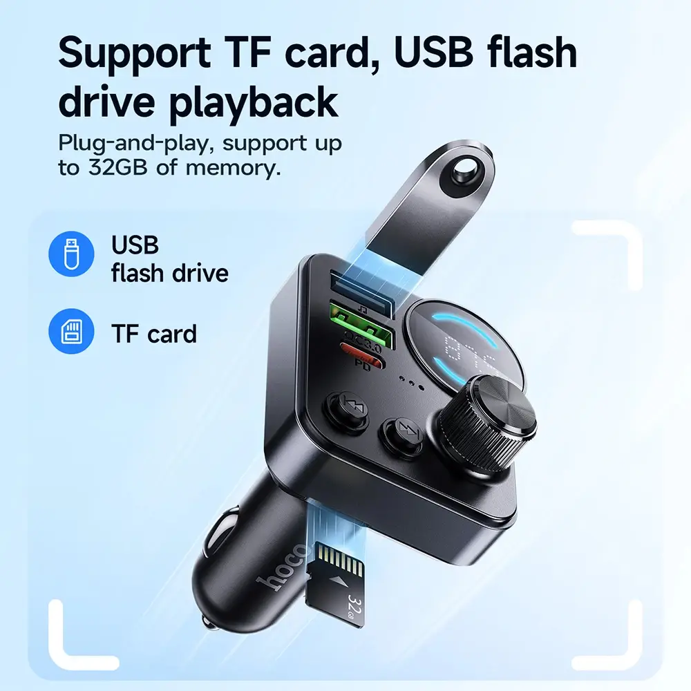 Hoco E86 Alegria 48W Dual-Port Car Charger with PD 30W, QC 3.0 Fast Charging & Bluetooth FM Transmitter