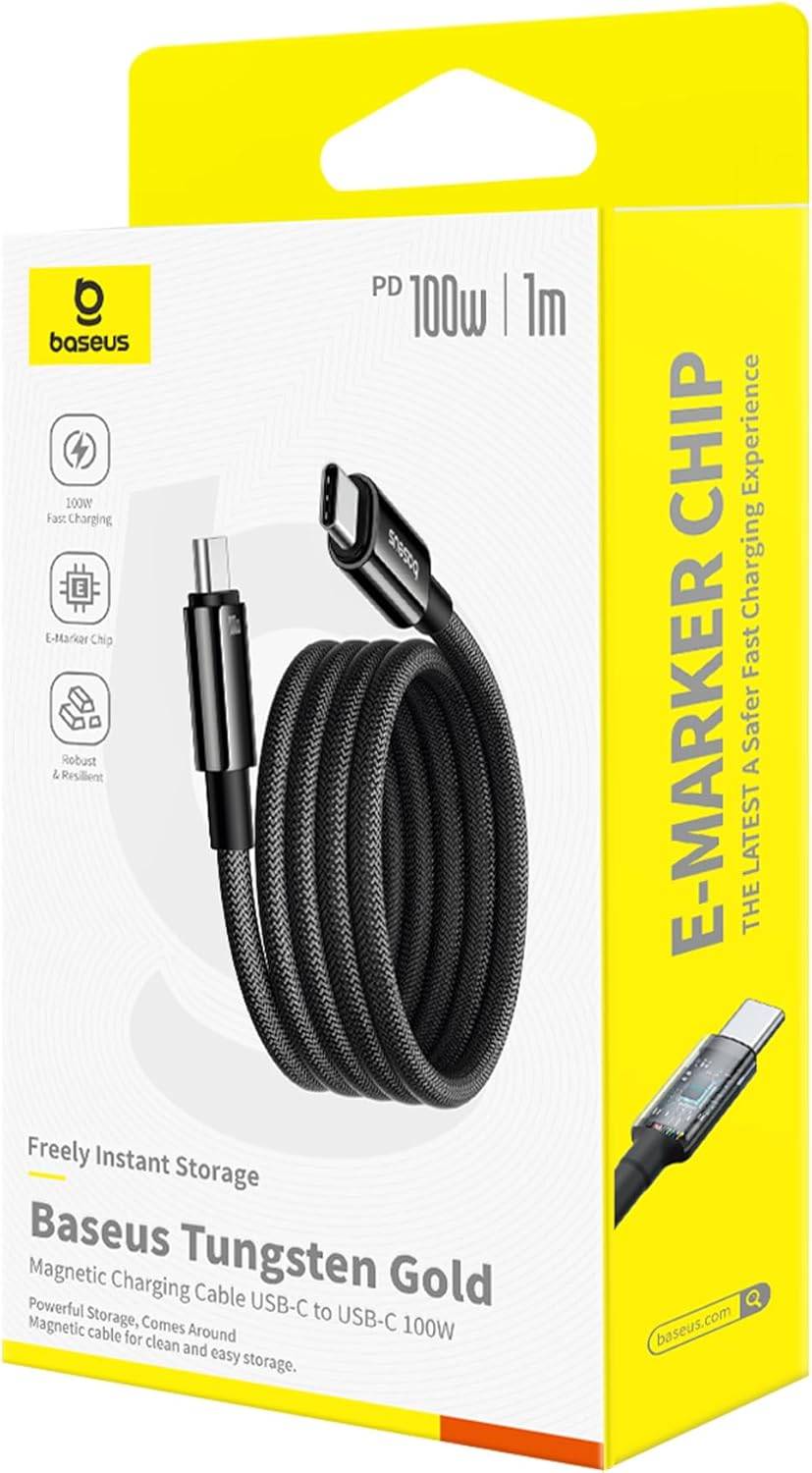 Baseus Tungsten Gold Magnetic Fast Charging Cable USB-C to USB-C 100W 5A Anti-Tangle 1M