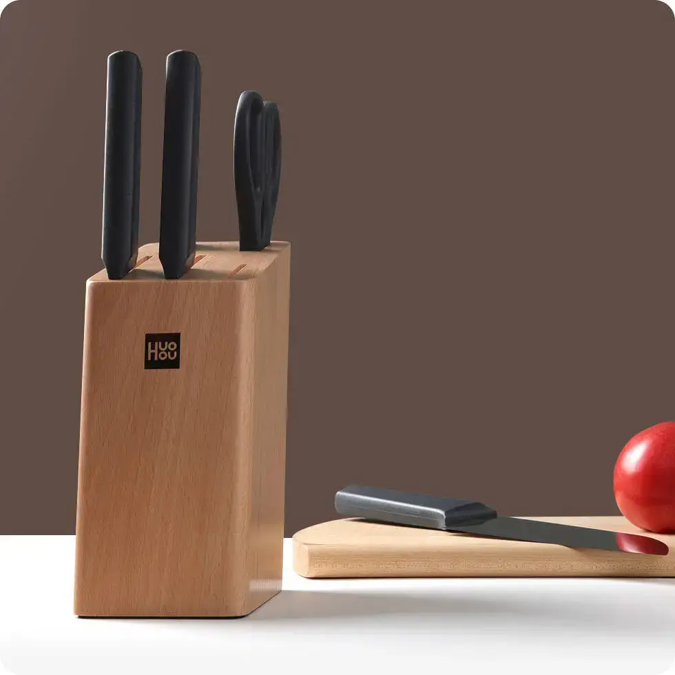 Huohou HU0057 6-in-1 Kitchen Knife Set with Wooden Stand