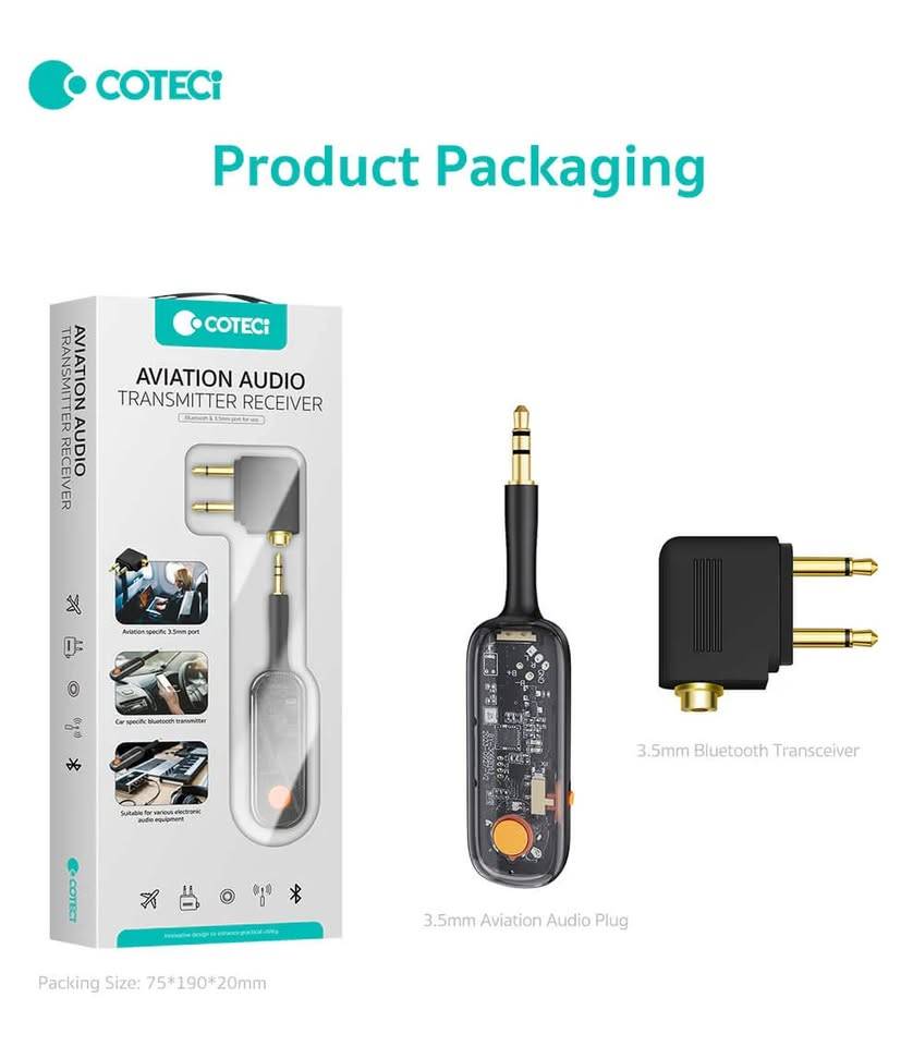 COTECi MS-012 Aviation Bluetooth Audio Transmitter & Receiver 3.5mm Converter