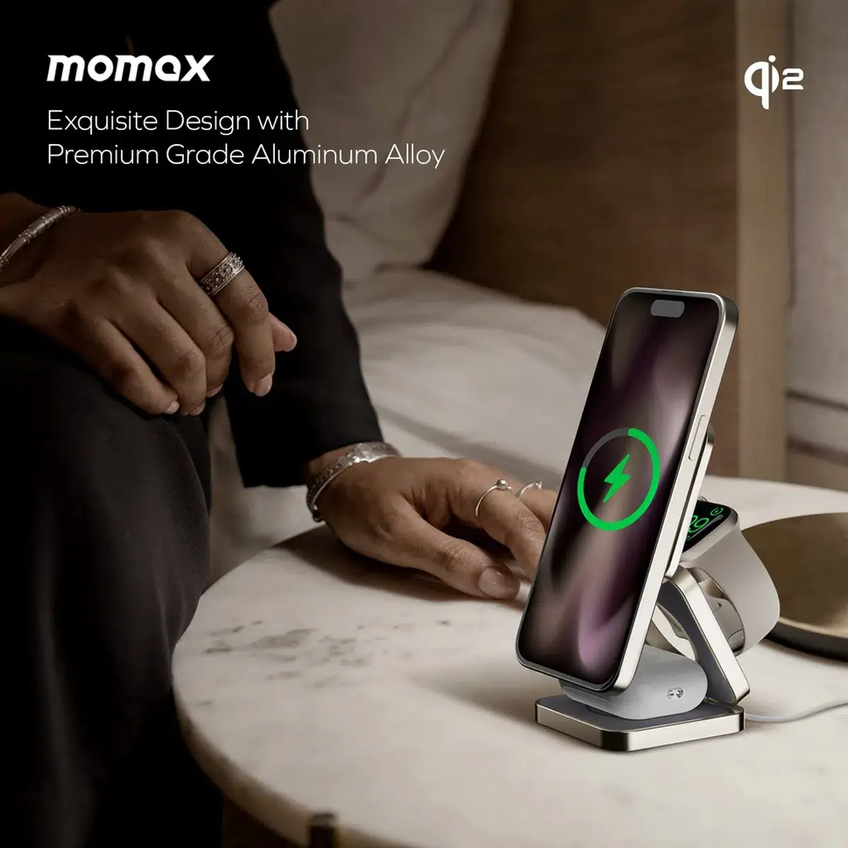 MOMAX Q2.Mag Go Qi2 3-in-1 Magnetic Wireless Charging Stand UD31L