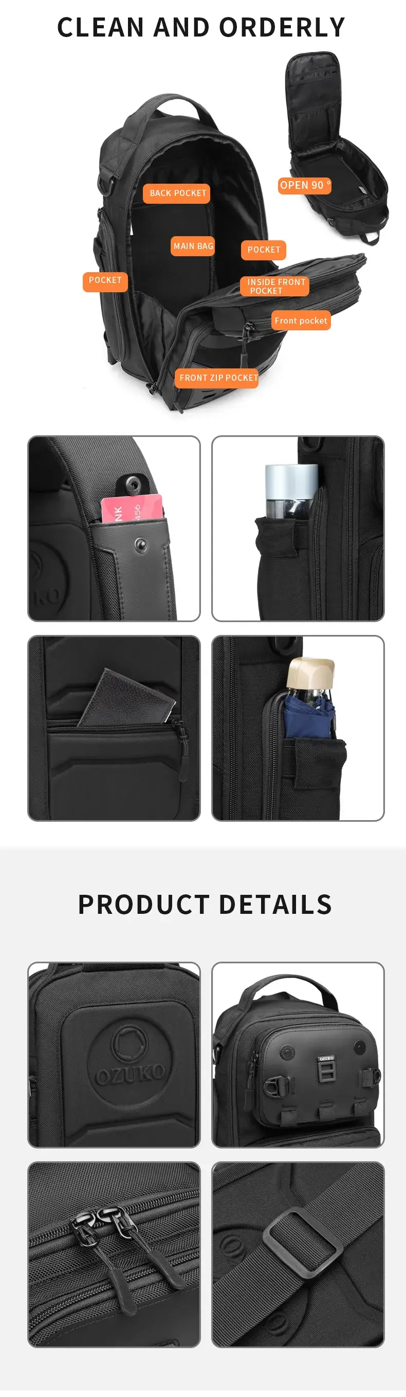 Ozuko 9659 Lightweight Waterproof Anti-Theft Chest & Shoulder Messenger Crossbody Bag