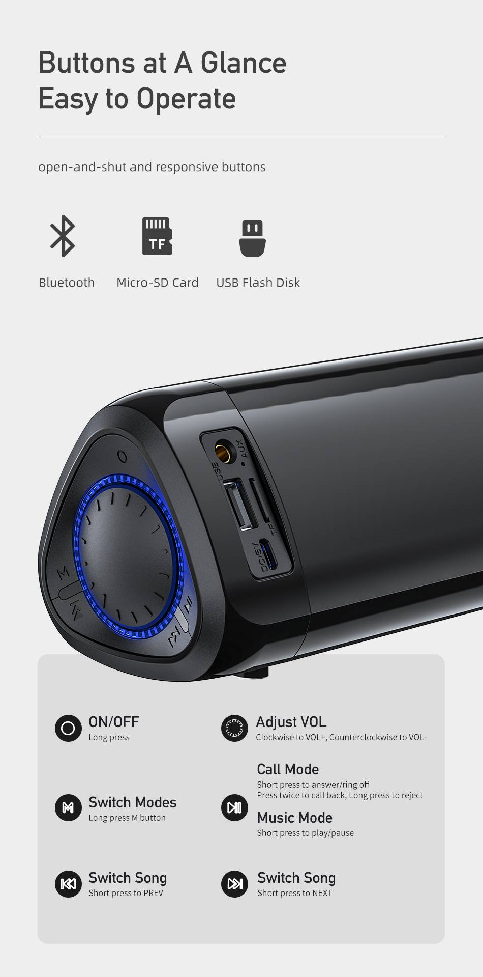 Awei Y333 Portable Bluetooth Speaker with 360° Surround Sound and RGB Lighting