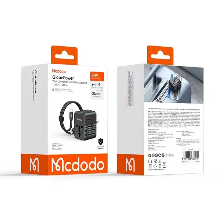 Mcdodo CP-3260 MDD G5 Series 25W Universal Travel Charger Dual Type-C + USB-A Ports with USB-C to USB-C Cable