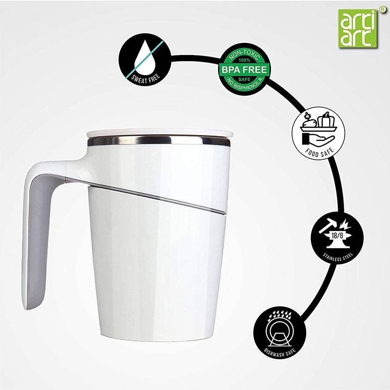 ARTIART Grace 470ml Stainless Steel Spill-Proof Suction Mug with Flip-Top Lid