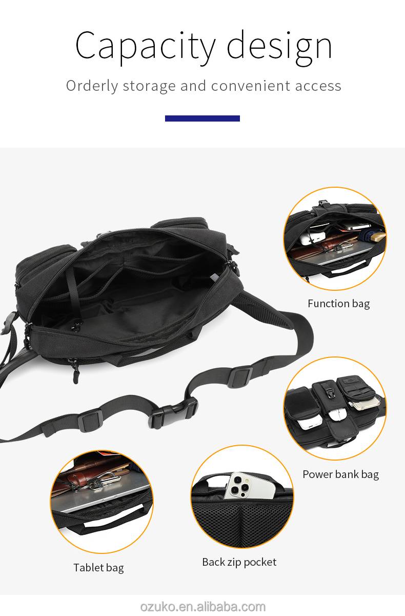 OZUKO 9449 Hard Shell Waterproof Chest Bag Men’s Crossbody Sling Bag with USB Charging Port