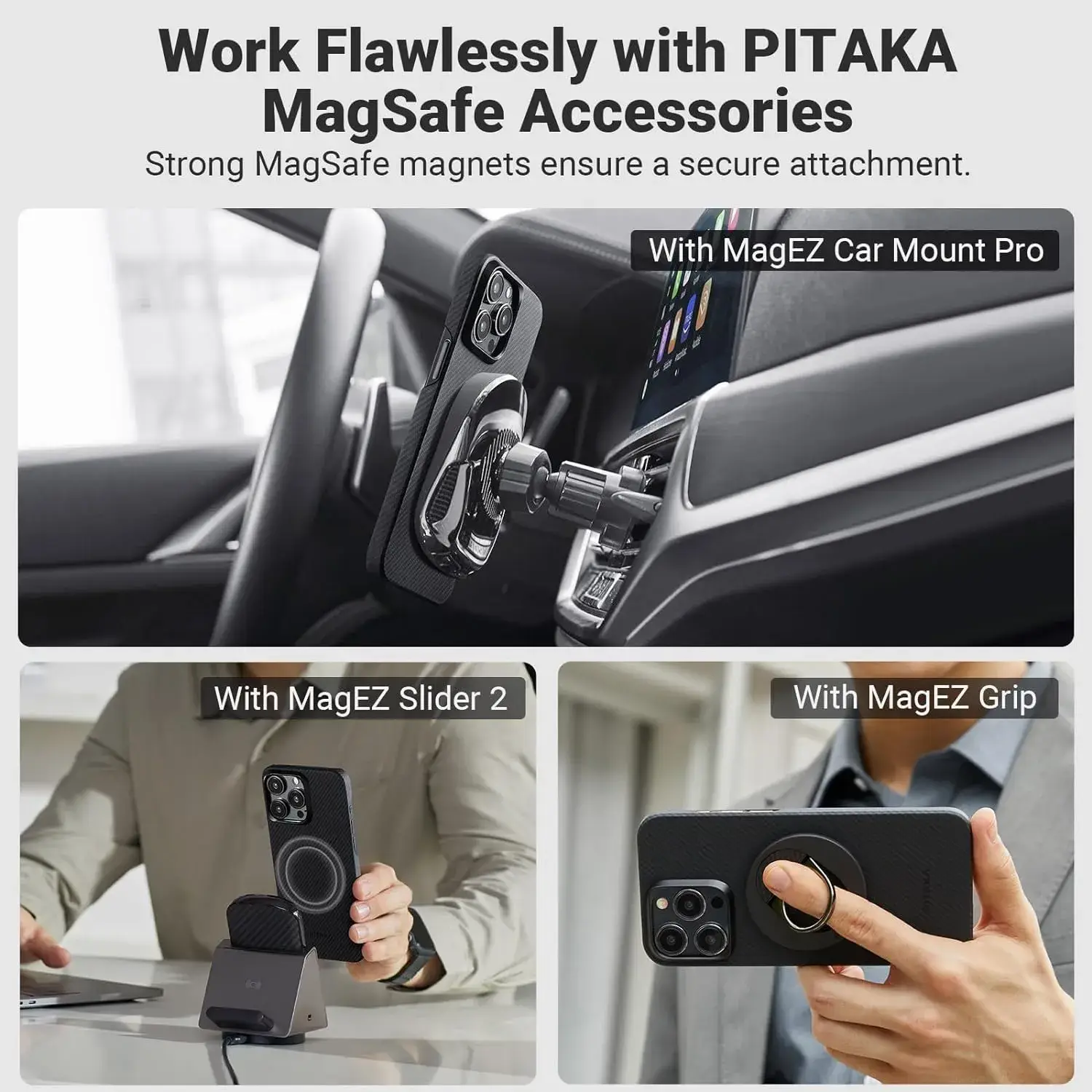 PITAKA MagEZ Case 4 for iPhone 15 Pro -600D Black/Grey (Twill)