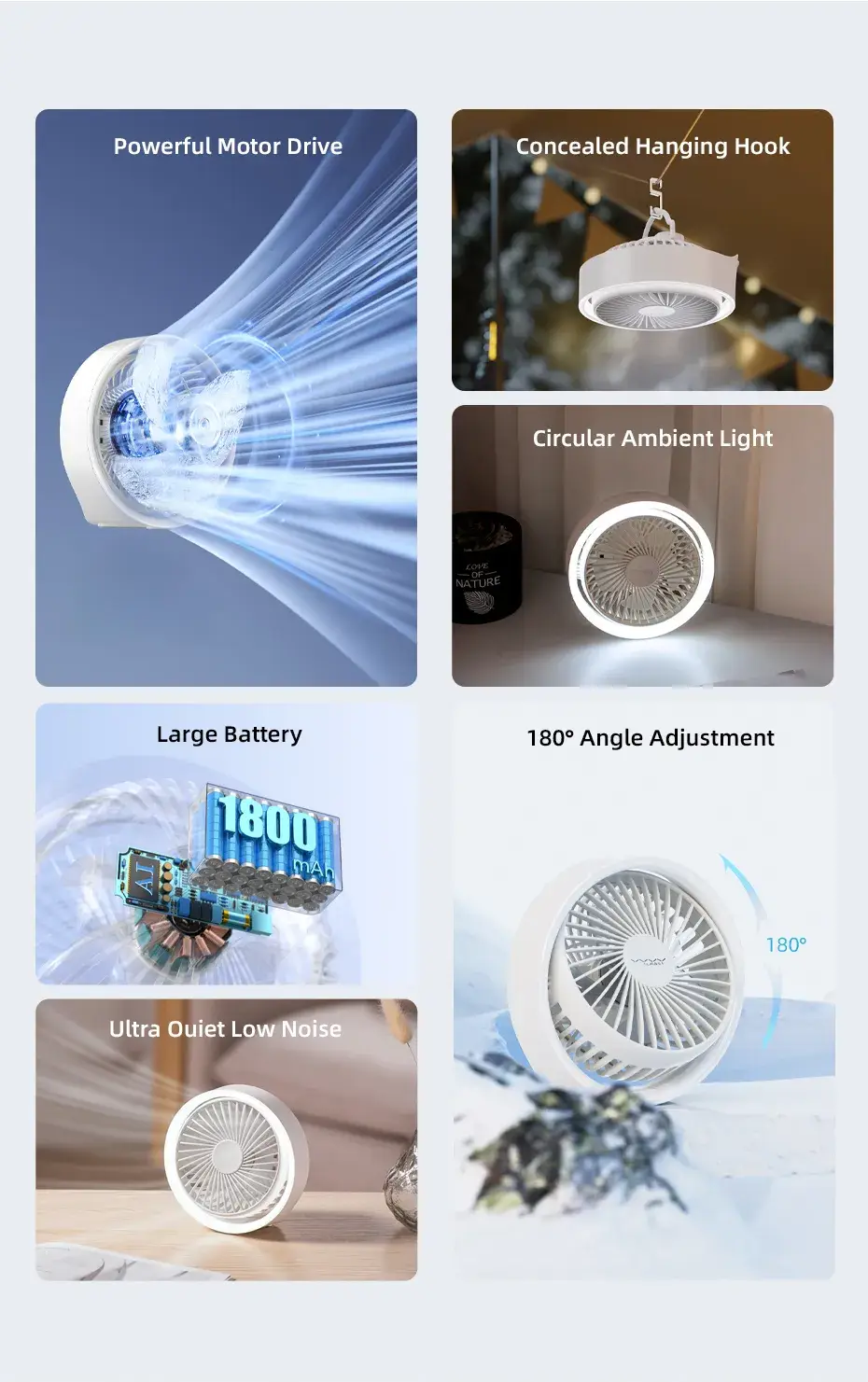 Vyvylabs VKD04-WH Mini Portable Desktop Fan with LED Light