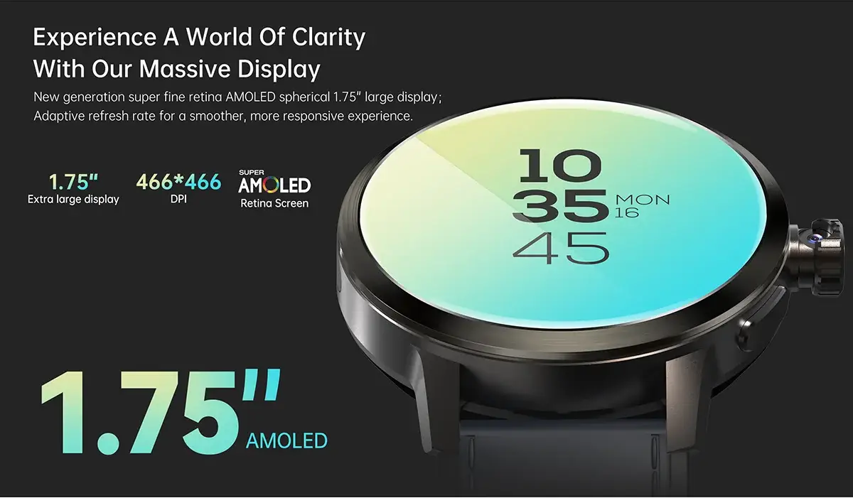 YES Power Link Android Smartwatch with 1.75″ AMOLED Display Rotating Camera & GPS