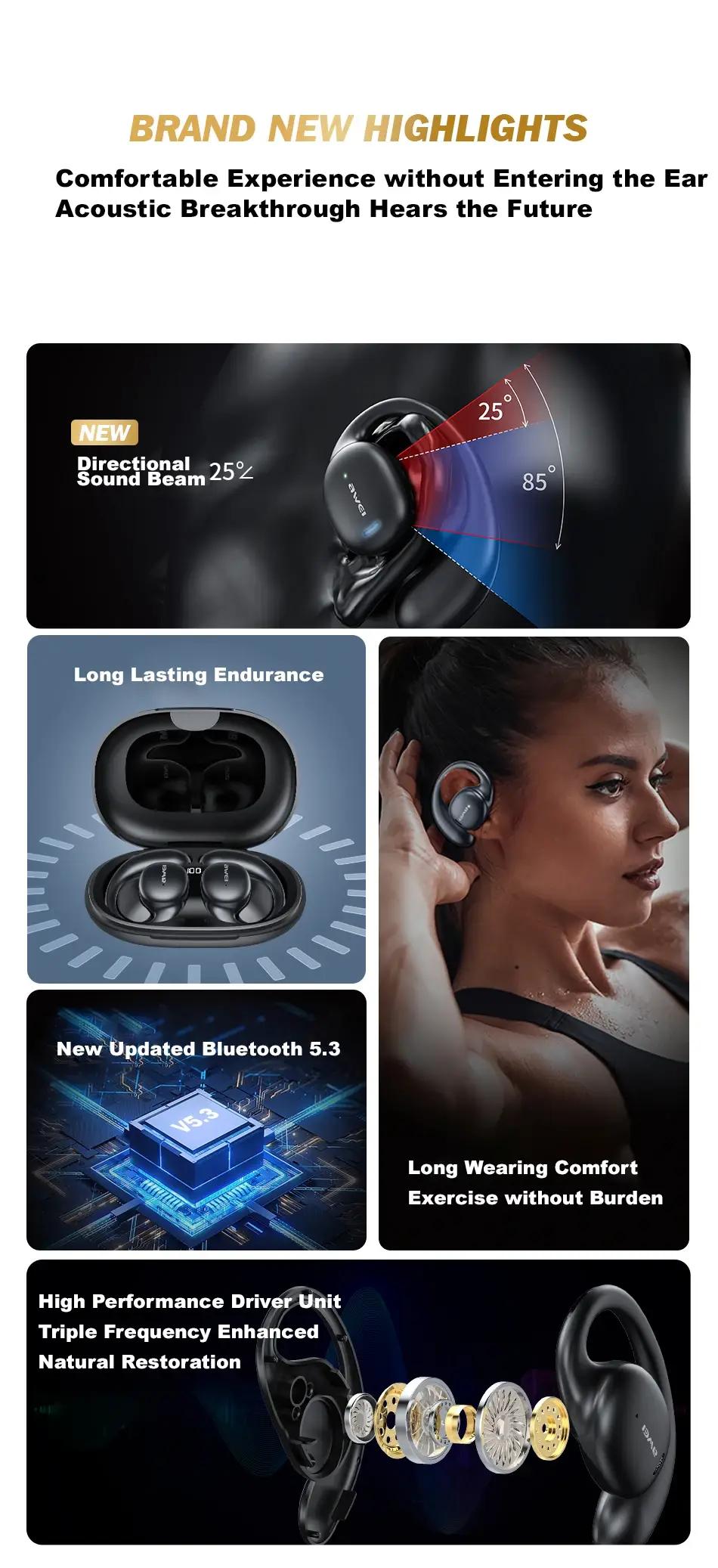 Awei T80 Air Conduction Wireless Sport Earphones