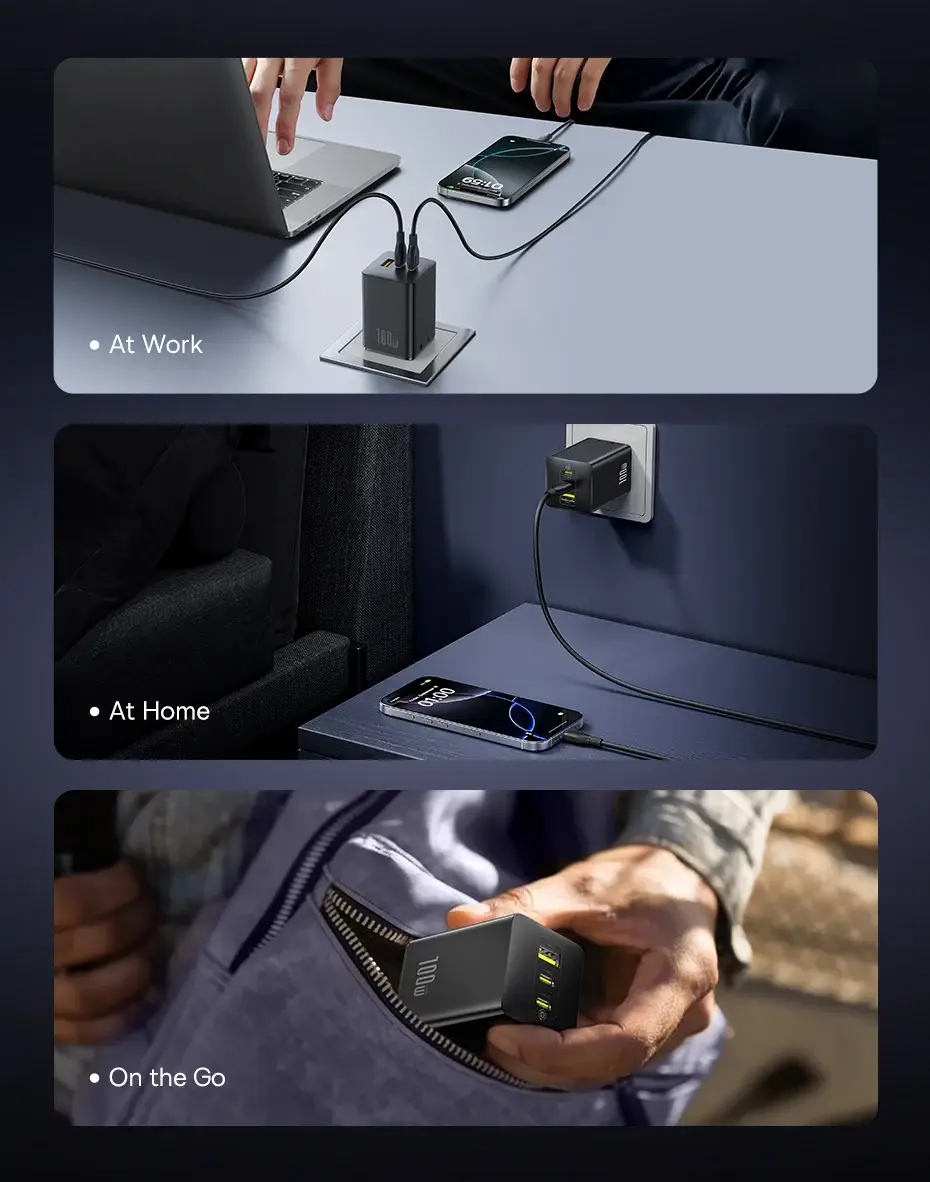 Baseus EnerFill FE11 100W 3-Port USB-C Fast Charger with USB-C To USB-C Cable