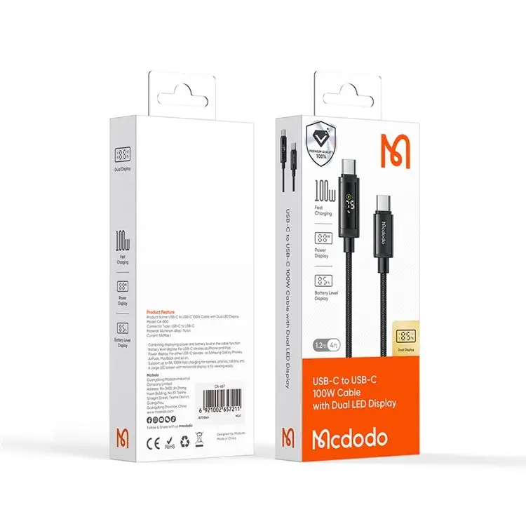 Mcdodo CA-8000 Type-C to Type-C Digital Display 100W PD Fast Charging Cable 1.2m