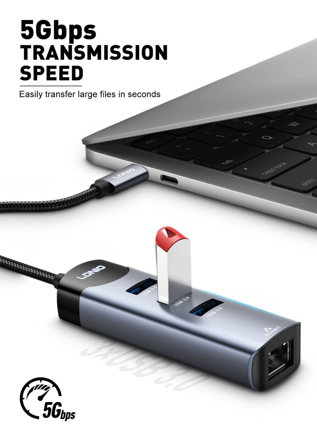 LDNIO DS-144C 4-in-1 USB-C Hub Adapter with Multi-Port Expansion