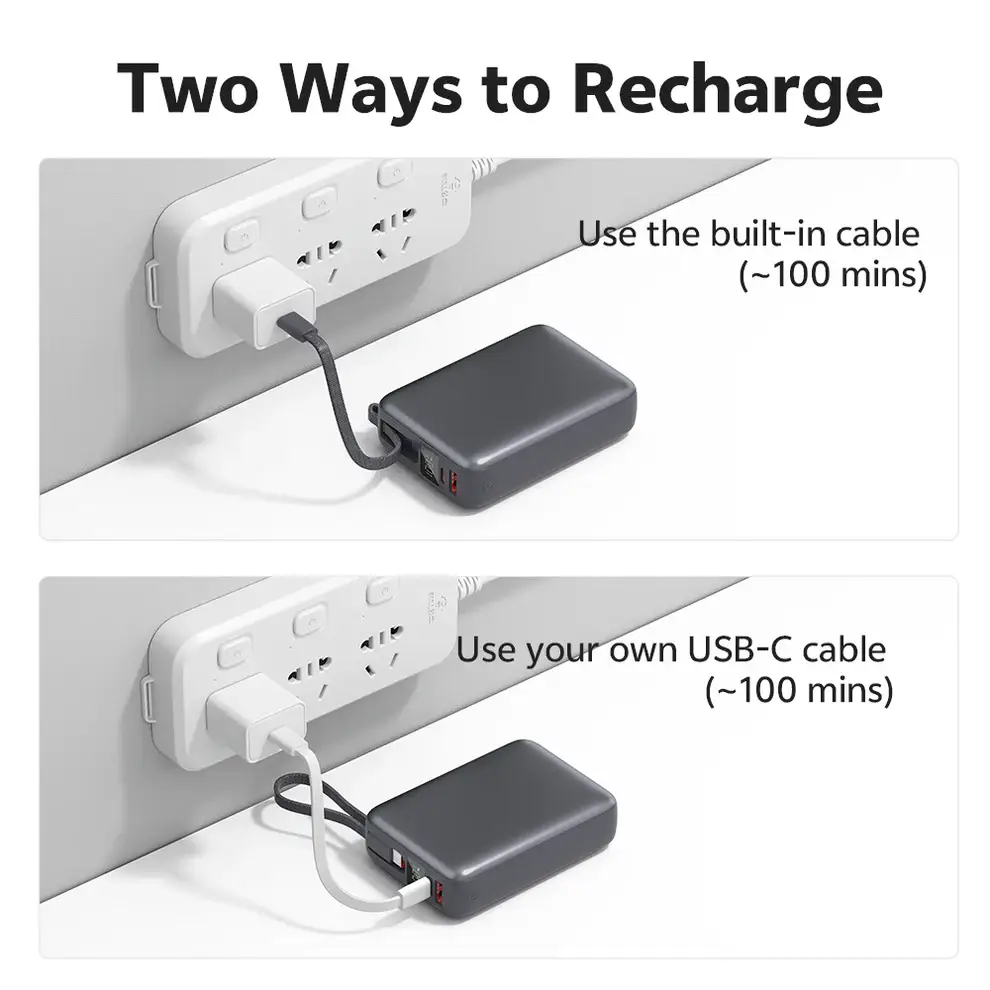 QCY PB20A 20000mAh 45W Power Bank with PD+QC3.0, Digital Display & Built-in USB-C Cable