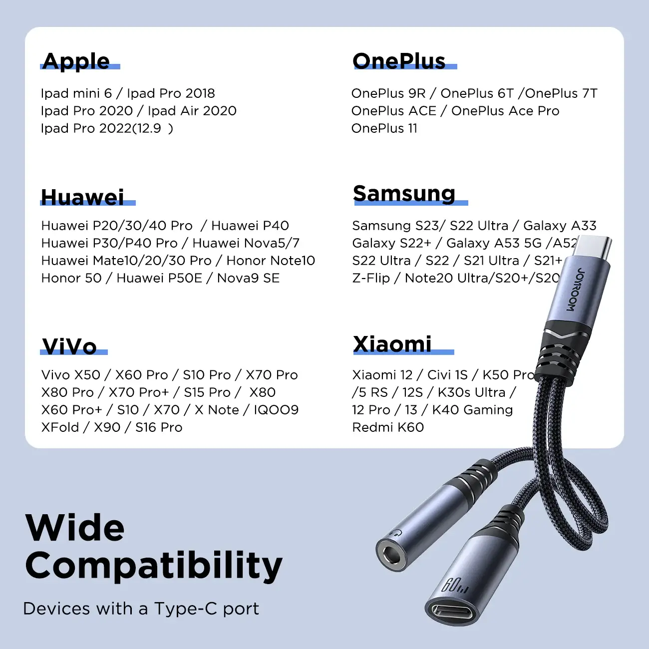 Joyroom SY-C02 2-in-1 Type-C to Type-C & 3.5mm Jack DAC Audio Adapter