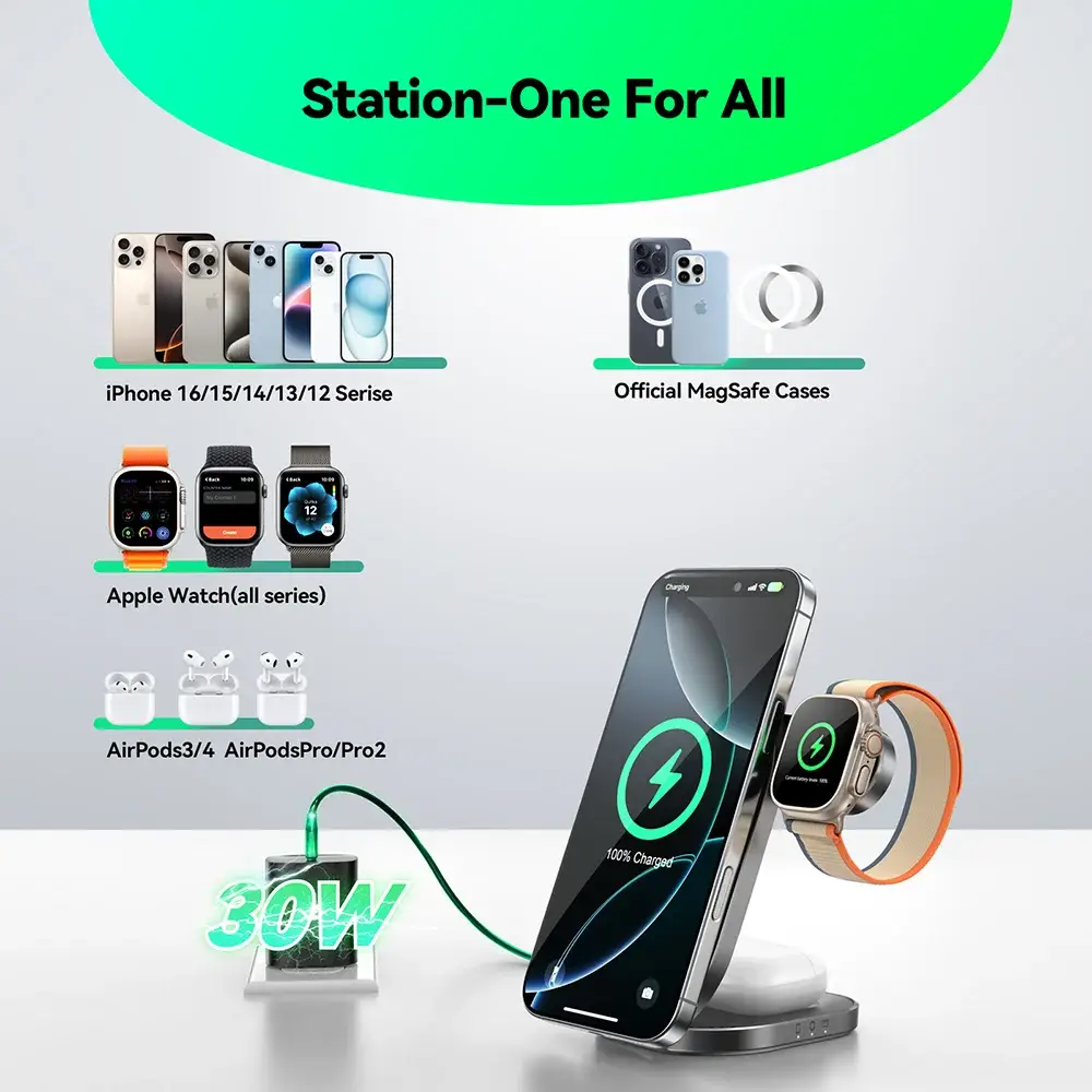 JOYROOM JR-W17 15W 3-in-1 Magnetic Wireless Charging Station