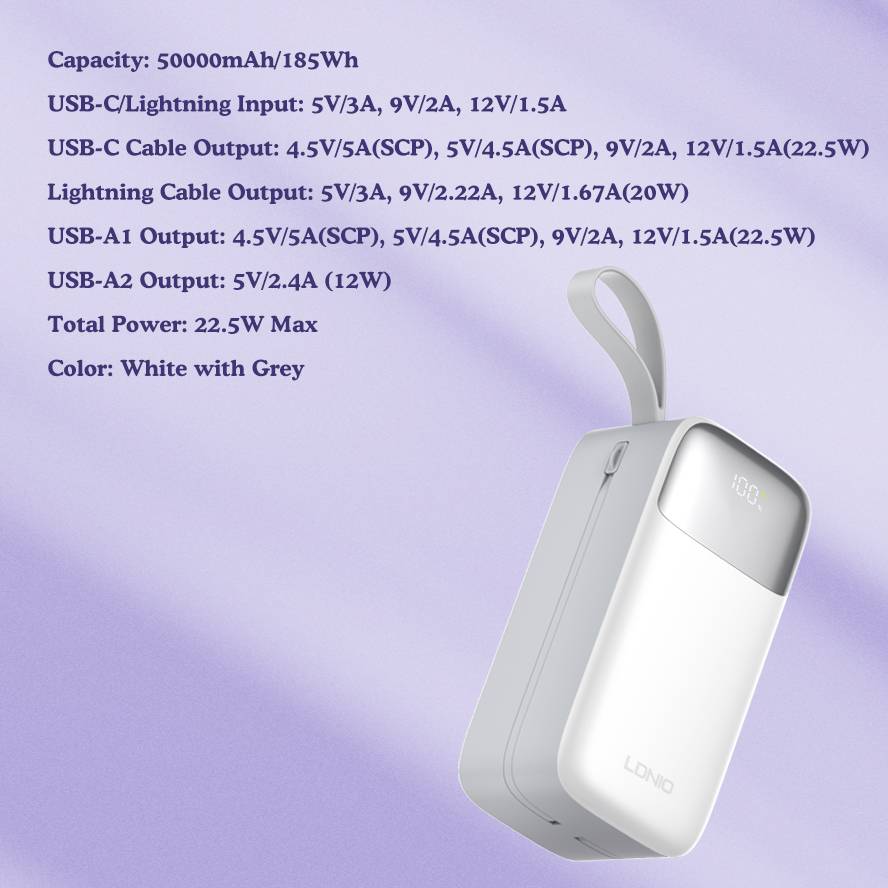 LDNIO PQ50 50000mAh Ultra-High Capacity Power Bank