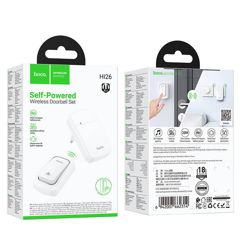 Hoco HI26 Self-Powered Wireless Doorbell EU Plug
