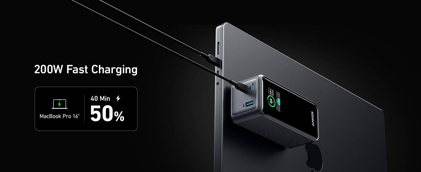 Anker Prime A1336 200W 20000mAh Power Bank with Multi-Device Fast Charging and Digital Display