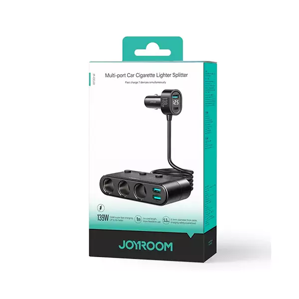 Joyroom JR-CCL01 139W 7-in-1 Car Charger with Cigarette Lighter Splitter and Fast Charging Ports