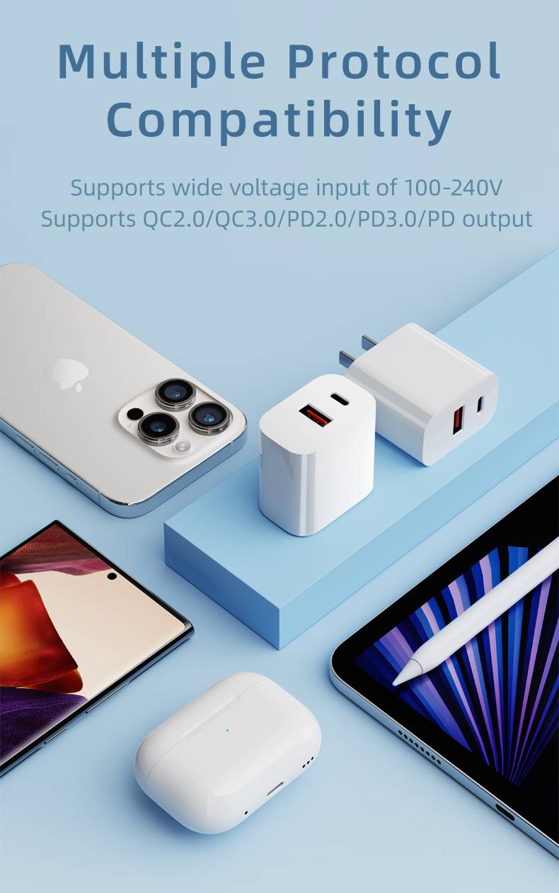 ROCK T43 USB-A & USB-C Dual-Port PD 20W Travel Fast Charger