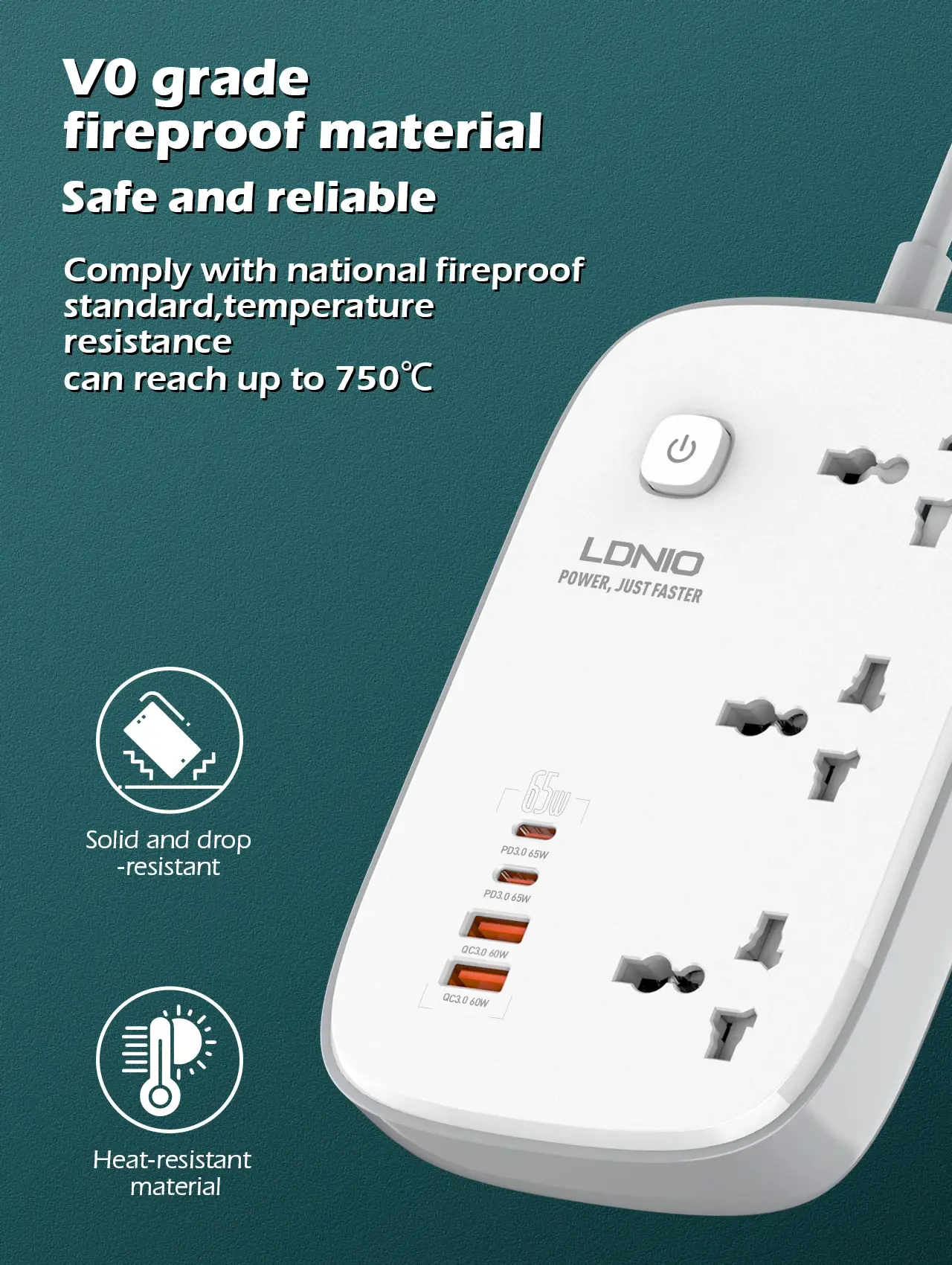 LDNIO SC3416 65W 3 Socket with 4 USB Port Power Strip