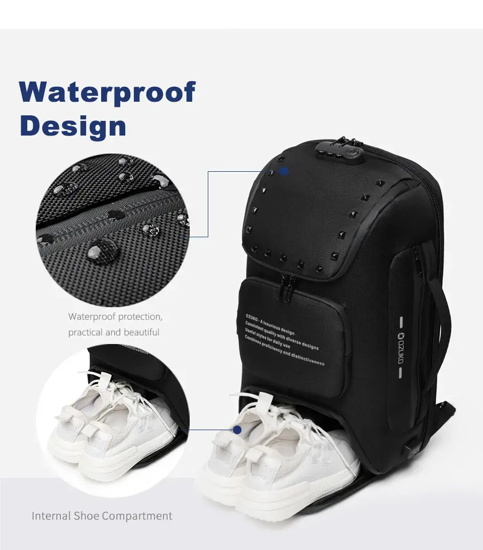 Ozuko 9284 Multifunctional Capacity Waterproof Anti-Theft Laptop Travel Backpack