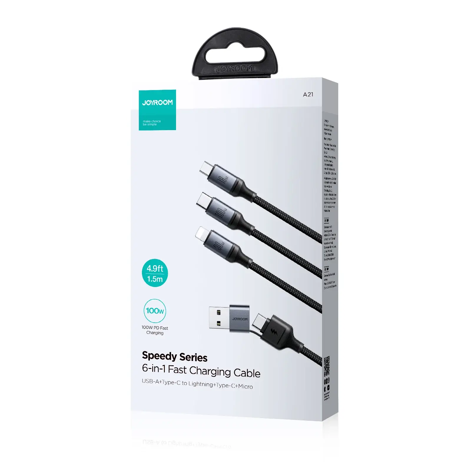 Joyroom SA21-2T3 Speedy Series 100W 6-in-1 Multi-Port Fast Charging Cable