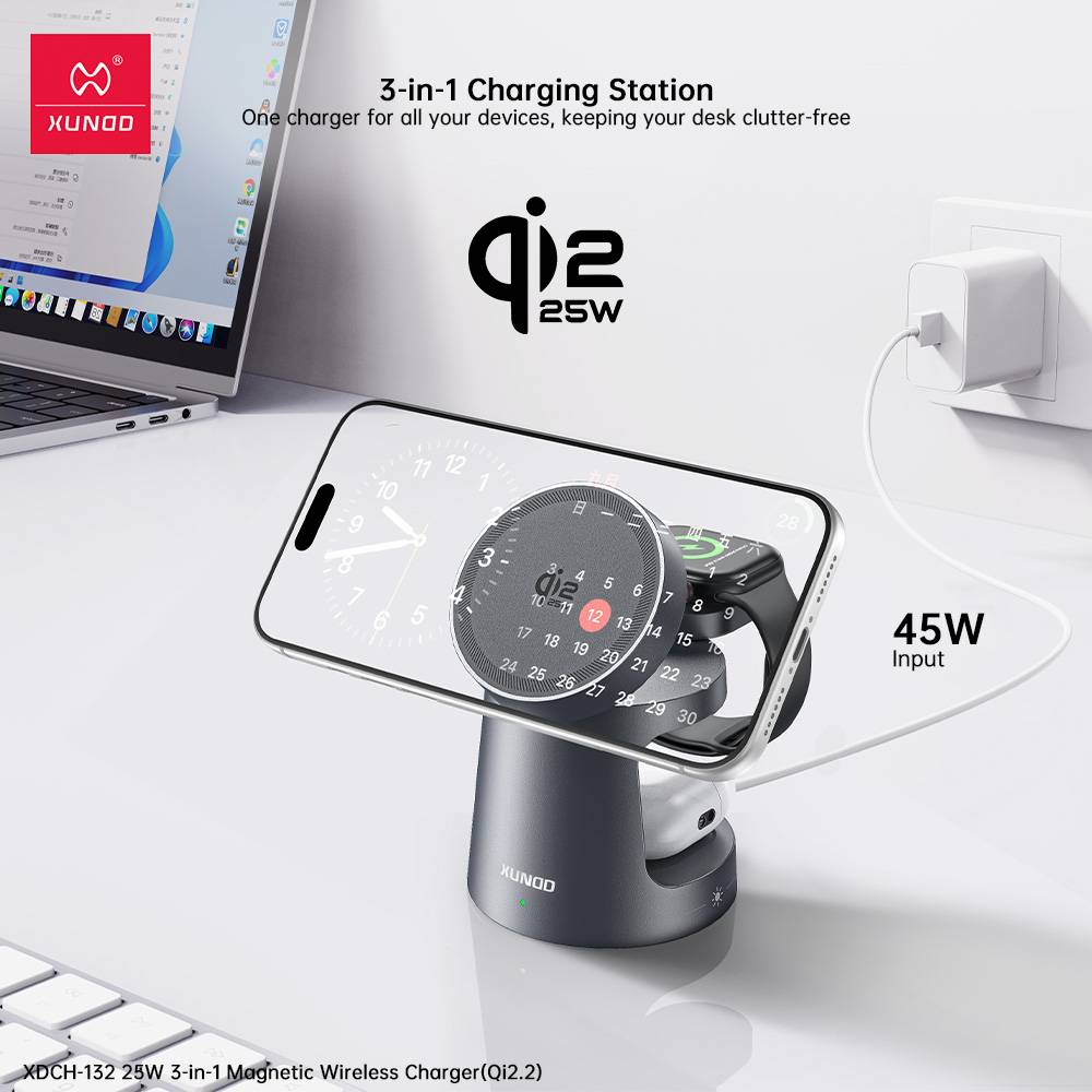 XUNDD XDCH-132 Qi2.2 25W 3 in 1 Magnetic Wireless Charger