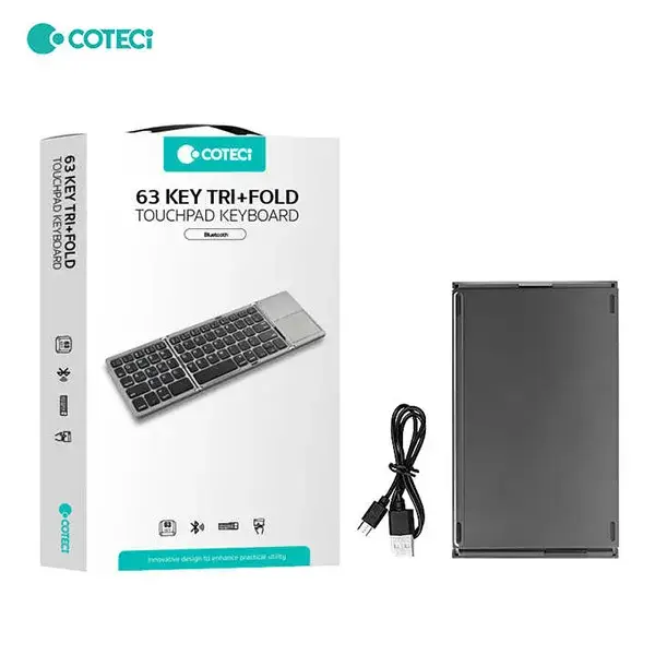 COTECi OF-033 Ultra-Thin 63-Key Tri-Fold Wireless Keyboard with Built-in Touchpad