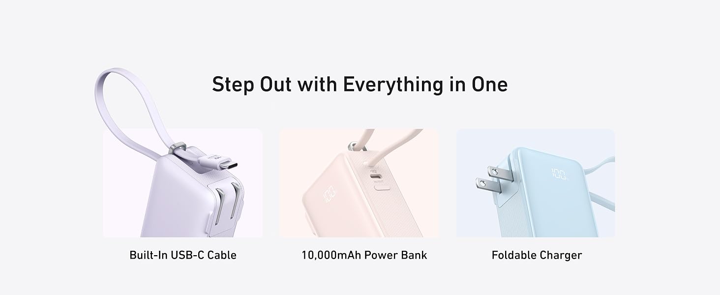 Anker A1637 Fusion 10000mAh 30W Power Bank with Built-in USB-C Cable