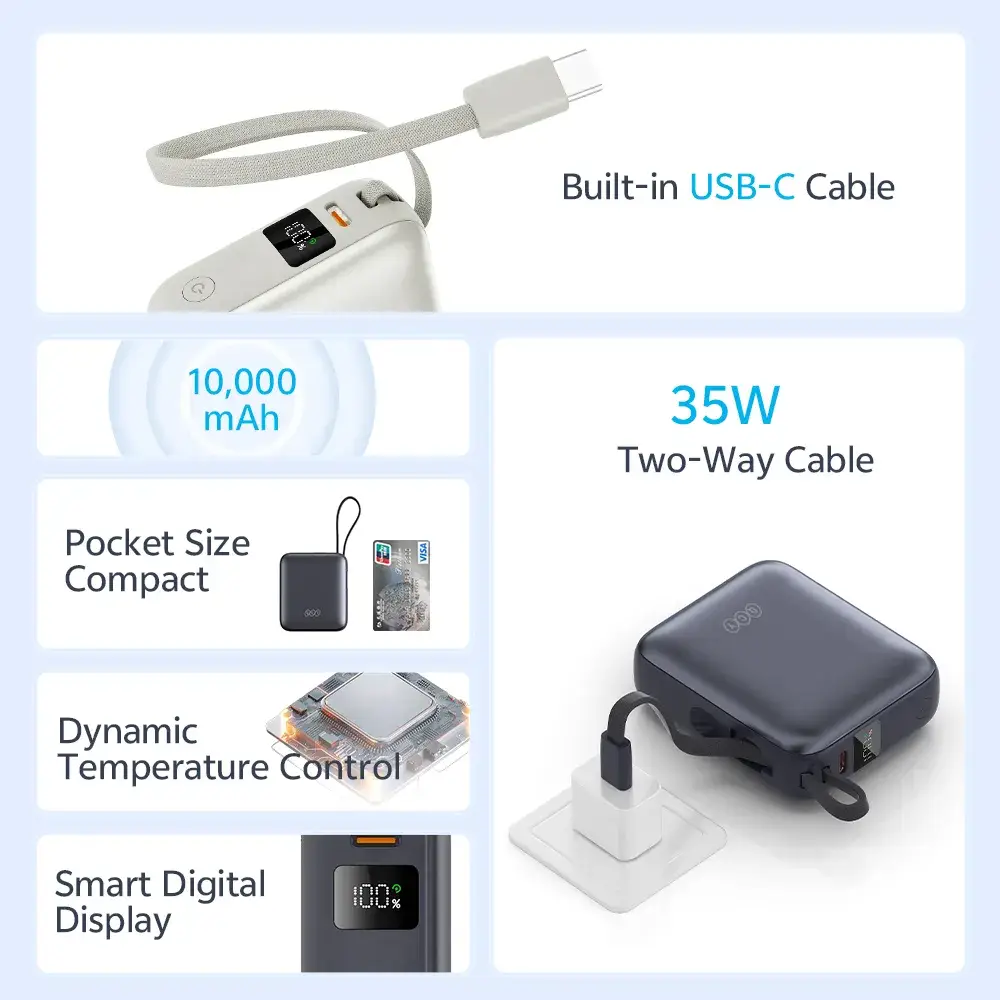 QCY PB10C 10000mAh 35W PD Fast Charging Compact Power Bank