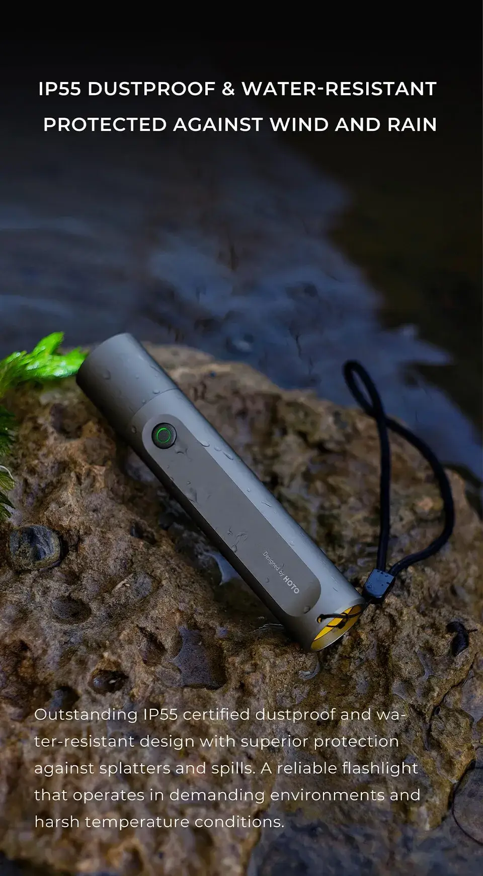 HOTO Flashlight Fit Rechargeable Waterproof LED Torch with Dustproof Design