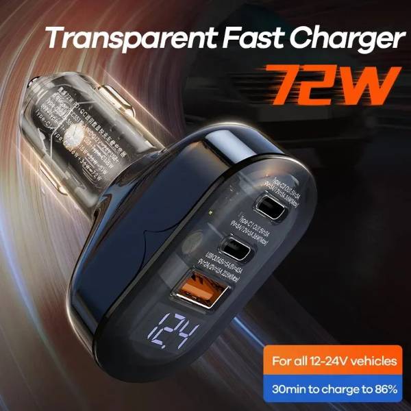 REMAX RCC351 Cybo Series 72W Transparent Fast Car Charger with PD & QC Dual Port Support