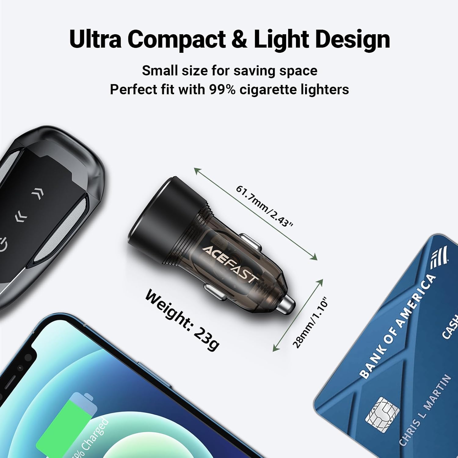 ACEFAST B12 60W Dual-Port Car Charger USB-A & USB-C Fast Charging Adapter