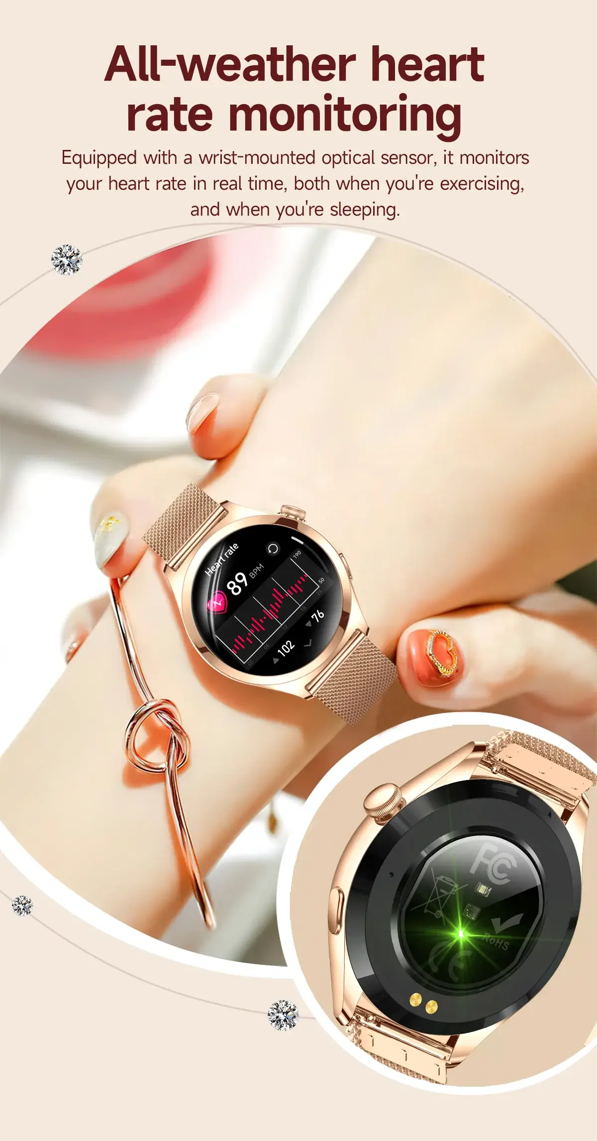YES Ariel Nova Smartwatch for Women with Health & Fitness Tracking and IP68 Water Resistance