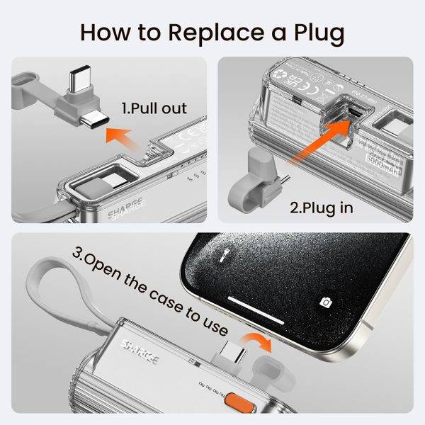 SHARGE Flow Mini 5000mAh Power Bank with Built-in Cable (Lightning & Type-C)