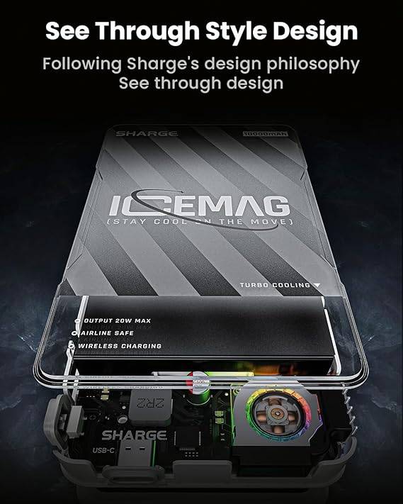 Sharge iCEMAG 20W World's First 10000mAh Magnetic PowerBank with Active Cooling - 6 Month Warranty 